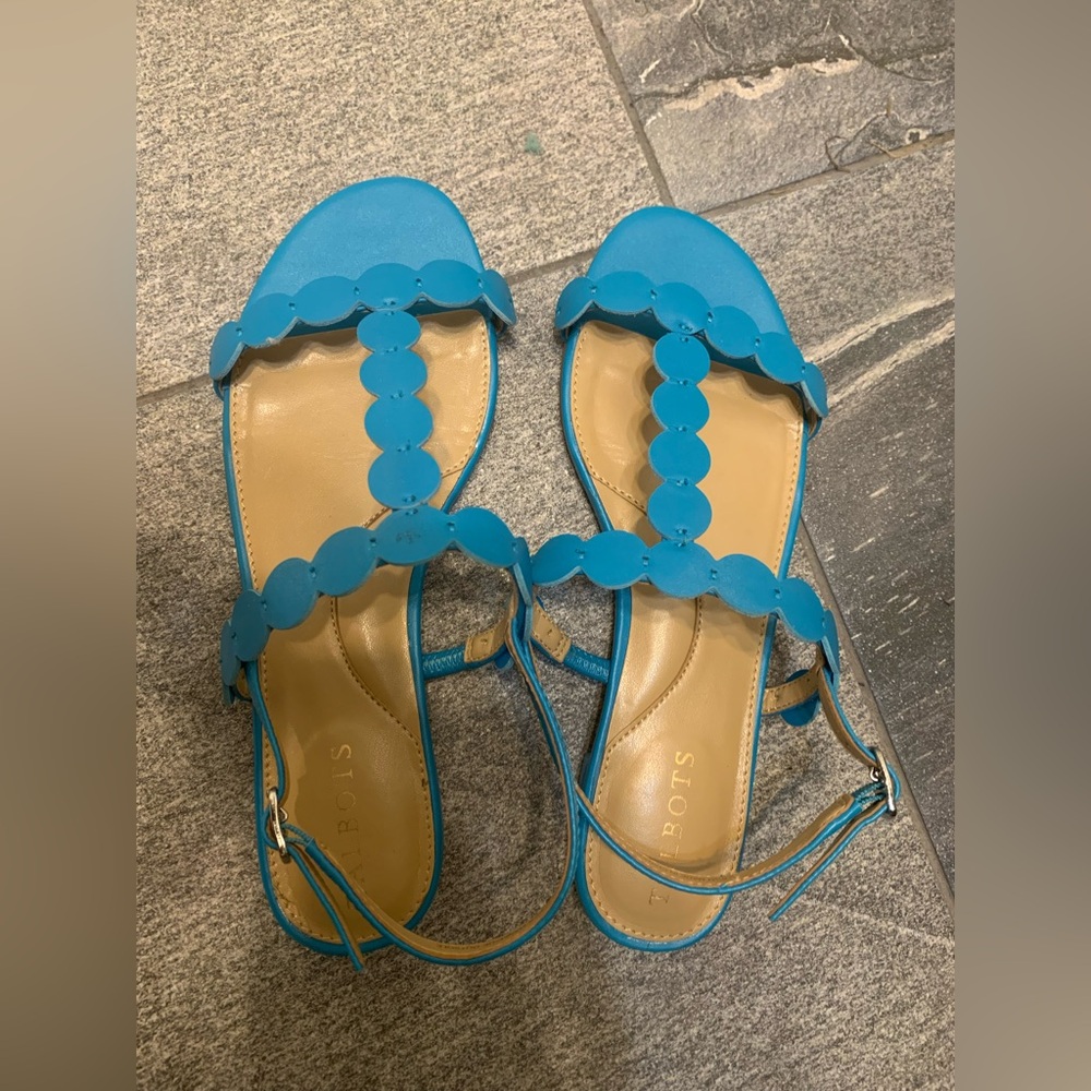 Talbots Sandals Women's Size 61/2 Turquoise Leather open Toe  Beachy Casual